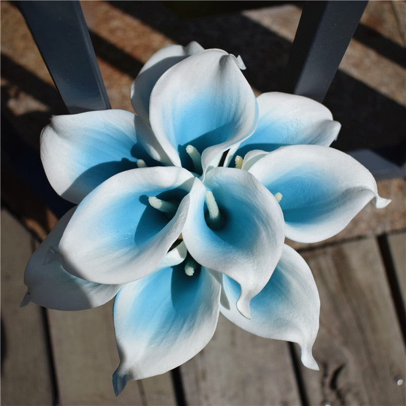 10 marineblaue Calla-Lilien PU Real Touch Blumen Hochzeitsdekoration Sträuße Tischdekoration Kunstblumen Wohnkultur
