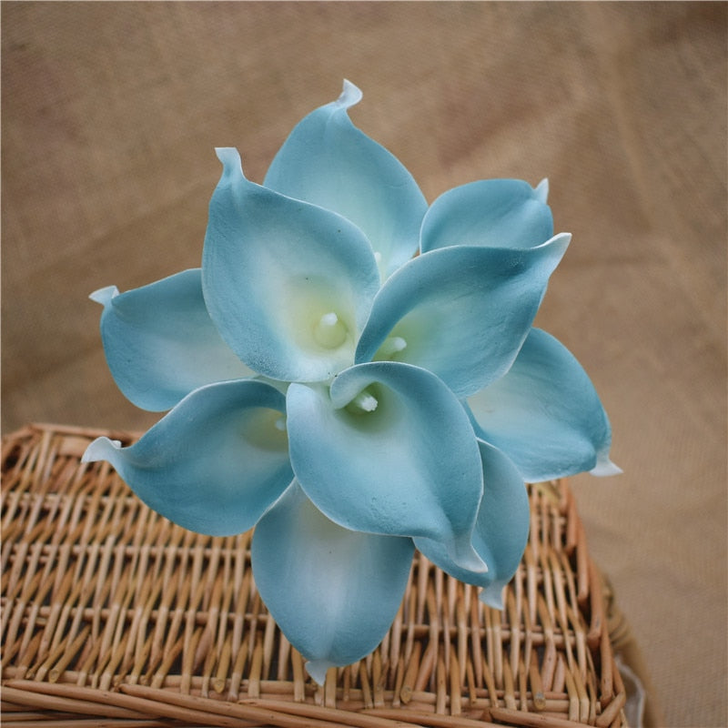 10 marineblaue Calla-Lilien PU Real Touch Blumen Hochzeitsdekoration Sträuße Tischdekoration Kunstblumen Wohnkultur