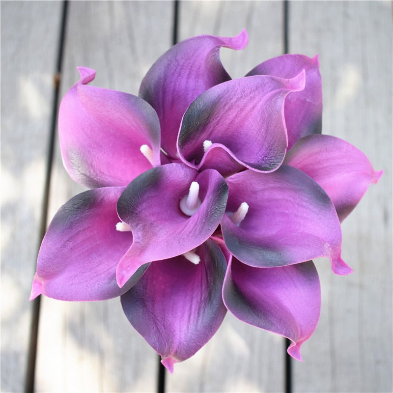 10 marineblaue Calla-Lilien PU Real Touch Blumen Hochzeitsdekoration Sträuße Tischdekoration Kunstblumen Wohnkultur