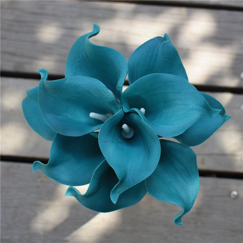 10 marineblaue Calla-Lilien PU Real Touch Blumen Hochzeitsdekoration Sträuße Tischdekoration Kunstblumen Wohnkultur