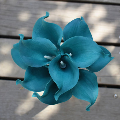 10 marineblaue Calla-Lilien PU Real Touch Blumen Hochzeitsdekoration Sträuße Tischdekoration Kunstblumen Wohnkultur
