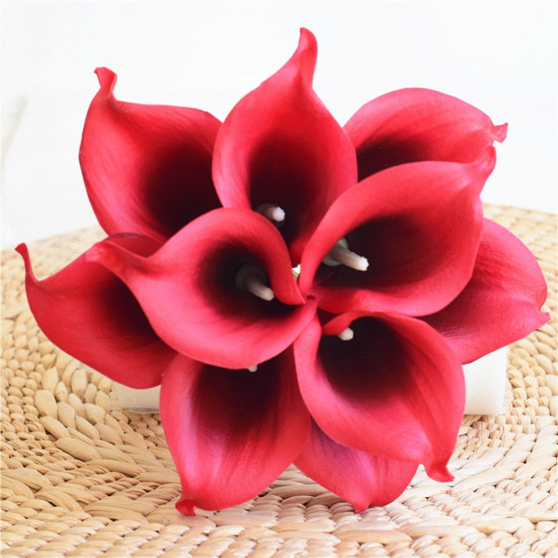 10 marineblaue Calla-Lilien PU Real Touch Blumen Hochzeitsdekoration Sträuße Tischdekoration Kunstblumen Wohnkultur