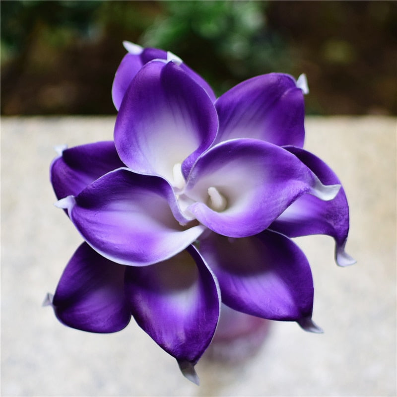 10 marineblaue Calla-Lilien PU Real Touch Blumen Hochzeitsdekoration Sträuße Tischdekoration Kunstblumen Wohnkultur