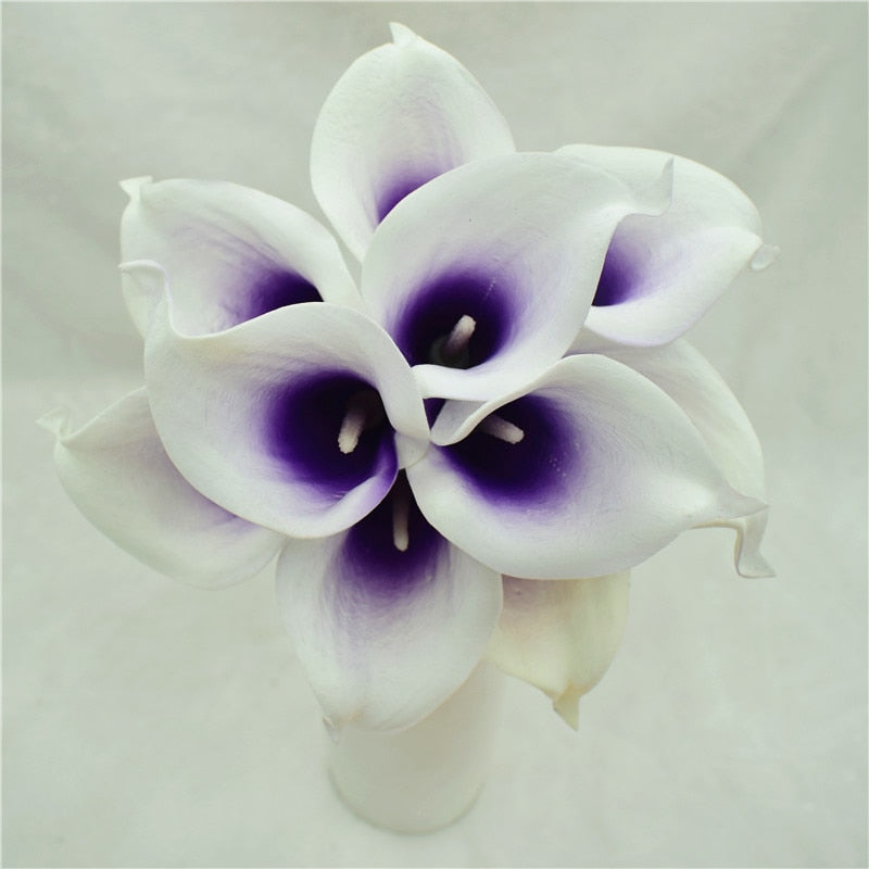 10 marineblaue Calla-Lilien PU Real Touch Blumen Hochzeitsdekoration Sträuße Tischdekoration Kunstblumen Wohnkultur