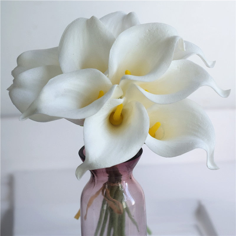 10 marineblaue Calla-Lilien PU Real Touch Blumen Hochzeitsdekoration Sträuße Tischdekoration Kunstblumen Wohnkultur