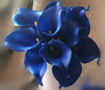 10 marineblaue Calla-Lilien PU Real Touch Blumen Hochzeitsdekoration Sträuße Tischdekoration Kunstblumen Wohnkultur