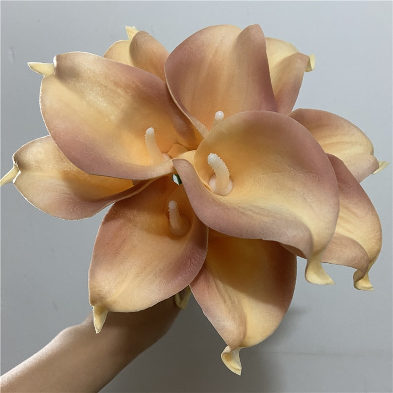 10 marineblaue Calla-Lilien PU Real Touch Blumen Hochzeitsdekoration Sträuße Tischdekoration Kunstblumen Wohnkultur