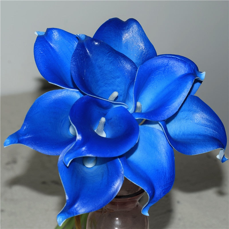 10 marineblaue Calla-Lilien PU Real Touch Blumen Hochzeitsdekoration Sträuße Tischdekoration Kunstblumen Wohnkultur