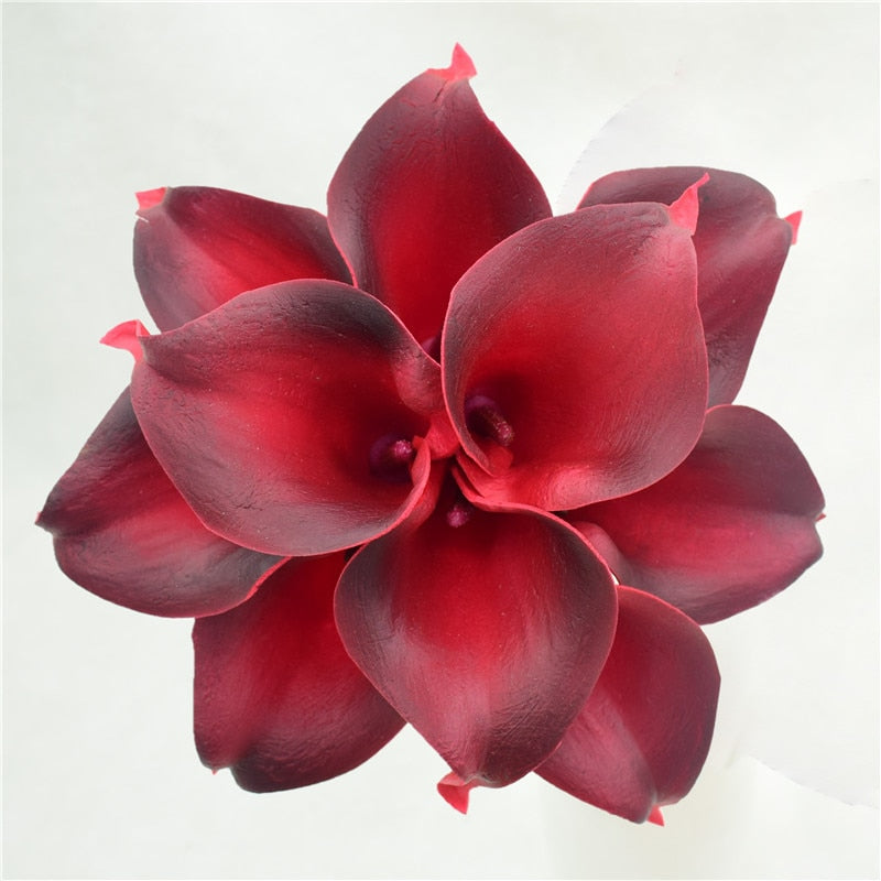 10 marineblaue Calla-Lilien PU Real Touch Blumen Hochzeitsdekoration Sträuße Tischdekoration Kunstblumen Wohnkultur