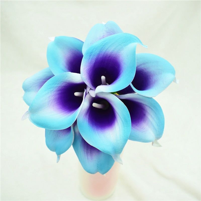 10 marineblaue Calla-Lilien PU Real Touch Blumen Hochzeitsdekoration Sträuße Tischdekoration Kunstblumen Wohnkultur