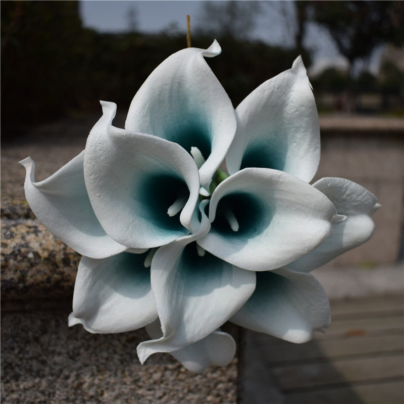 10 marineblaue Calla-Lilien PU Real Touch Blumen Hochzeitsdekoration Sträuße Tischdekoration Kunstblumen Wohnkultur