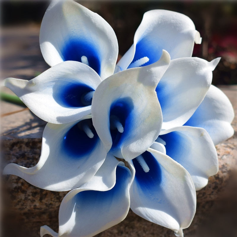 10 marineblaue Calla-Lilien PU Real Touch Blumen Hochzeitsdekoration Sträuße Tischdekoration Kunstblumen Wohnkultur