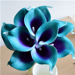 10 marineblaue Calla-Lilien PU Real Touch Blumen Hochzeitsdekoration Sträuße Tischdekoration Kunstblumen Wohnkultur