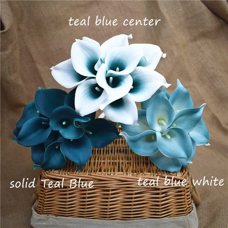 10 marineblaue Calla-Lilien PU Real Touch Blumen Hochzeitsdekoration Sträuße Tischdekoration Kunstblumen Wohnkultur