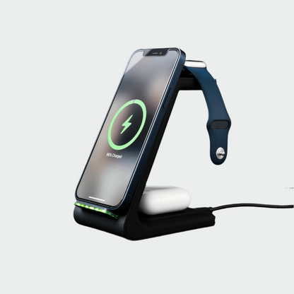 Frendorf | 3-in-1 Wireless Charging Station | Apple, Samsung, Uhr, AirPods | Schnelllade-Lösung