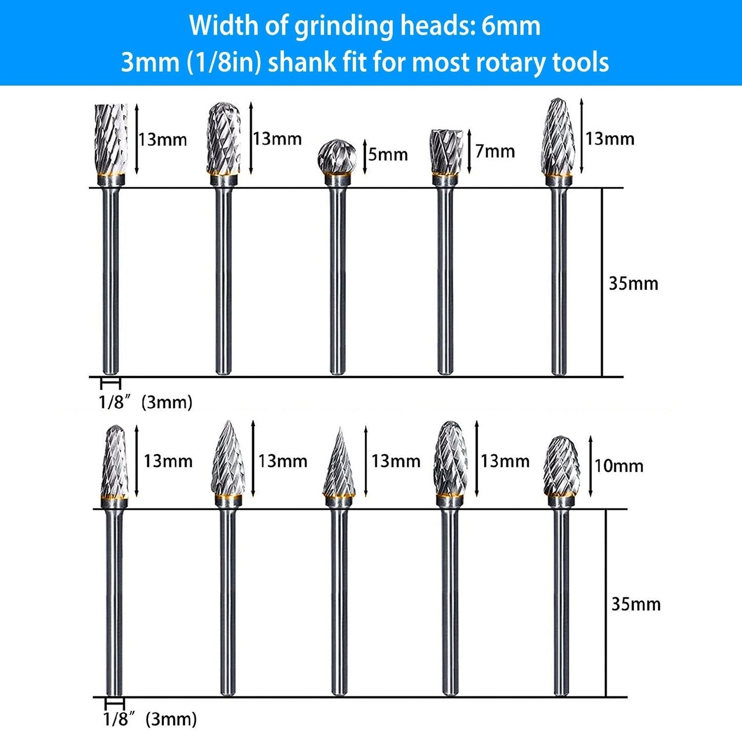 Frendorf | 10-teilig: Doppelschneidige Hartmetall-Rotationsfräser-Bit-Set