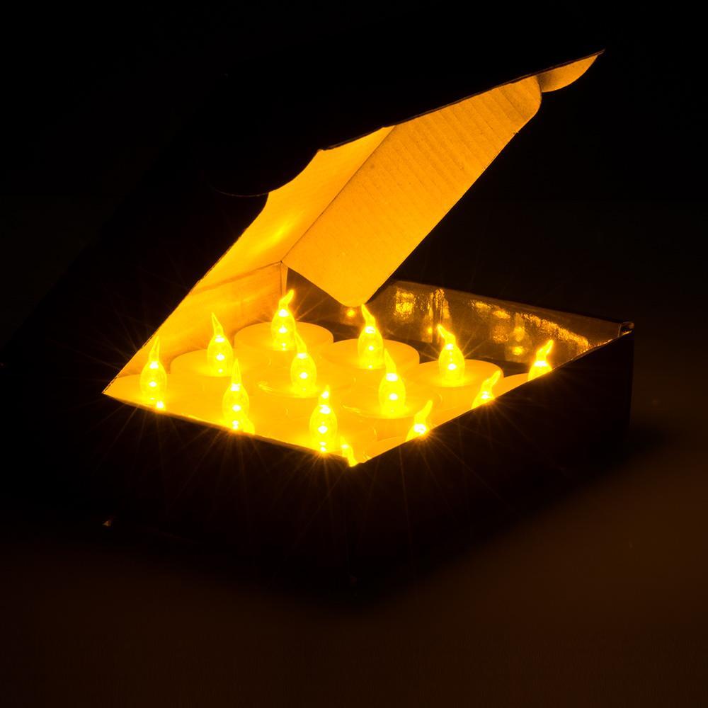 Frendorf | 100-teilig: Ambergelbe LED-Teelichter flammenlos flackernde Kerzen