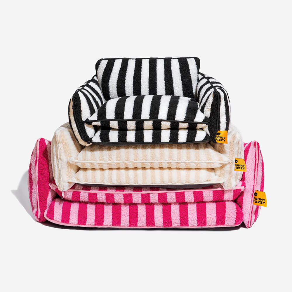 Bettdecke - Trendy gestreifte Kunstlammwolle doppellagiges Hunde- und Katzensofa-Bett