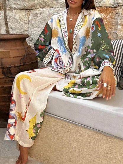 Frendorf | Unique Print Langarm-Shirt und elastische Taille Hose Set