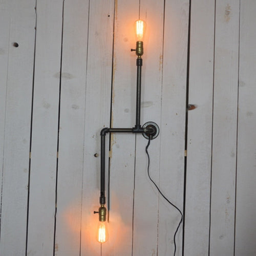 Frendorf | Zwarte Afwerking Piped Wandlamp Fixture met Open Gloeilamp Boerderij Smeedijzer 2 Lichten Binnen Wandlamp