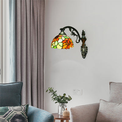 Frendorf | Loft Zonnebloem Wandlamp Verlichting Geel Glas 1 Licht Wandmontage Licht in Antiek Brons voor Slaapkamer