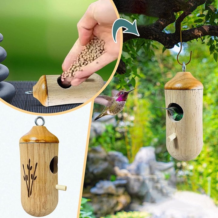 Frendorf | Holzhängematte Kolibrihaus - Geschenk für Naturliebhaber