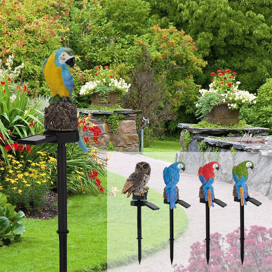 Frendorf | Garten-Eule-Papagei-Statue LED Solarlicht Außen wasserdicht Rasenlampe
