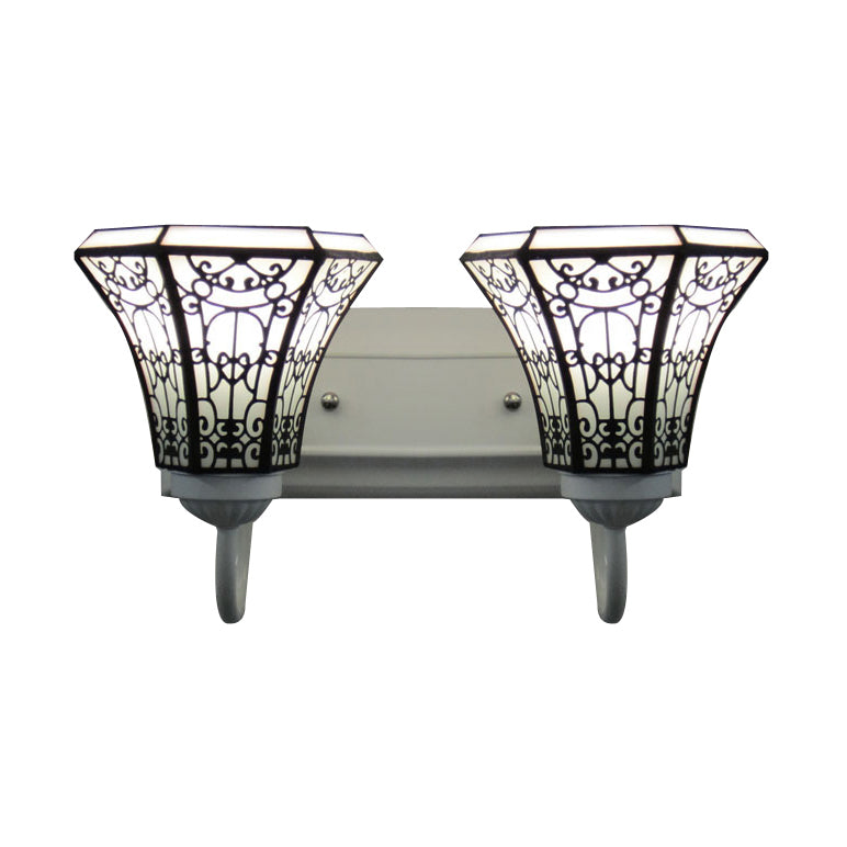 Frendorf | Glas-in-lood Witte Wandlamp Armatuur Uitgebreid 2 Koppen Tiffany Wandlamp Armatuur