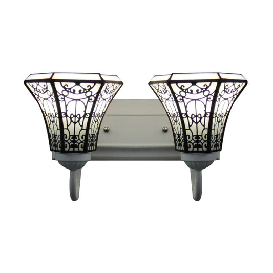 Frendorf | Glas-in-lood Witte Wandlamp Armatuur Uitgebreid 2 Koppen Tiffany Wandlamp Armatuur