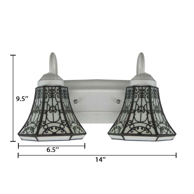 Frendorf | Glas-in-lood Witte Wandlamp Armatuur Uitgebreid 2 Koppen Tiffany Wandlamp Armatuur