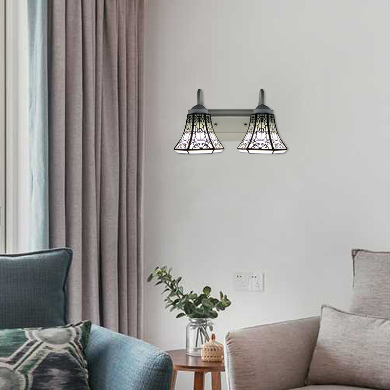 Frendorf | Glas-in-lood Witte Wandlamp Armatuur Uitgebreid 2 Koppen Tiffany Wandlamp Armatuur