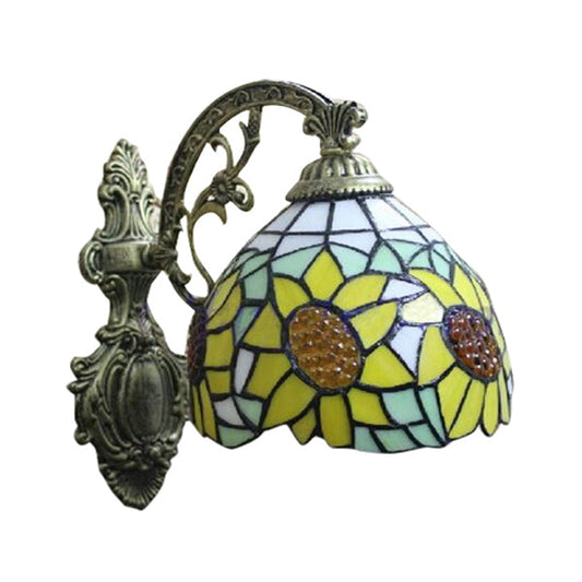 Frendorf | Gelbe Sonnenblumen Wandlampe Lodge Stil Buntglas 1 Licht Wandbeleuchtung für Schlafzimmer