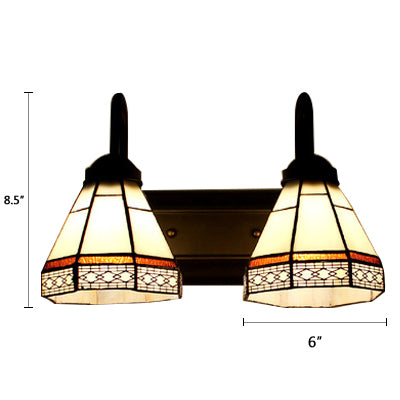 Frendorf | Cone Wandleuchte Tiffany Beige Glas 2 Köpfe Schwarze Wandmontierte Beleuchtung