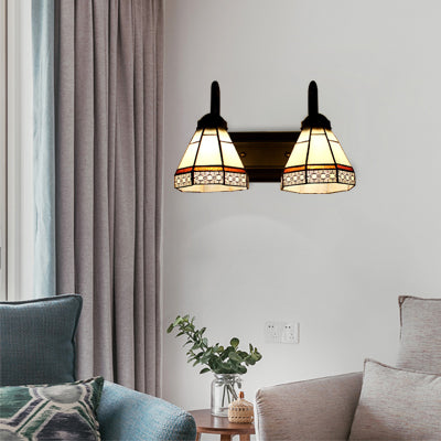 Frendorf | Cone Wandleuchte Tiffany Beige Glas 2 Köpfe Schwarze Wandmontierte Beleuchtung