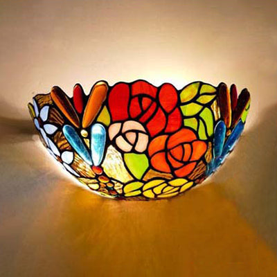 Frendorf | Buntglas Blühende Wandbeleuchtung Rustikales Tiffany 2 Lichter Art Deco Wandmontage Licht für Schlafzimmer