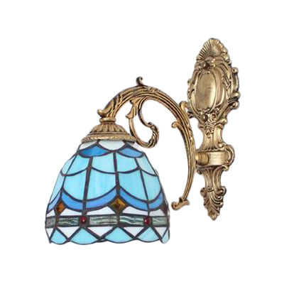 Frendorf | Mini Wandmontage Licht Barokstijl Glas-in-lood 1 Licht Wandlamp met Gebogen Arm voor Woonkamer