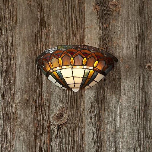 Frendorf | Tiffany Bowl Wandmontage Licht Glas-in-lood 1 Licht Wandlamp met Sieraaddecoratie