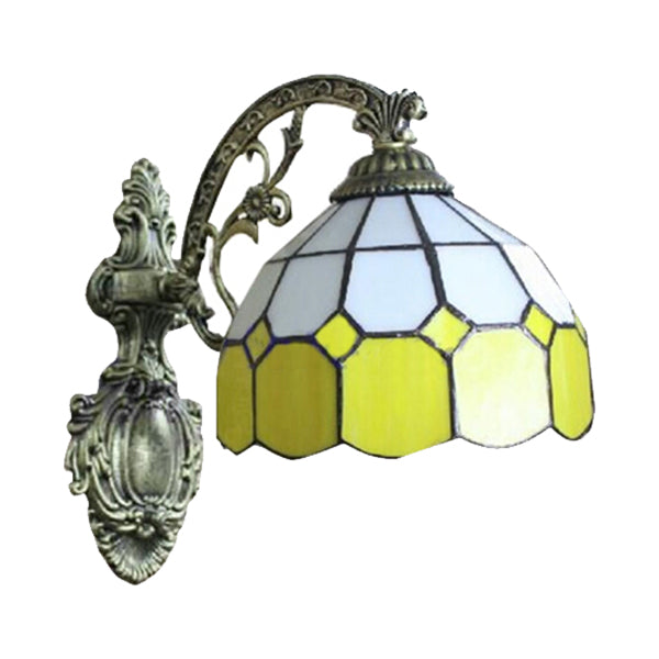 Frendorf | 1 Licht Mini Wandlamp met Gebogen Arm Gele Glazen Scherm Slaapkamer Wandverlichting