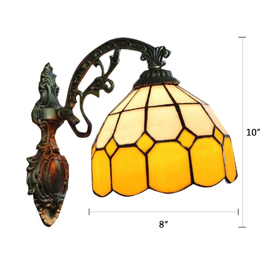 Frendorf | 1 Licht Mini Wandlamp met Gebogen Arm Gele Glazen Scherm Slaapkamer Wandverlichting
