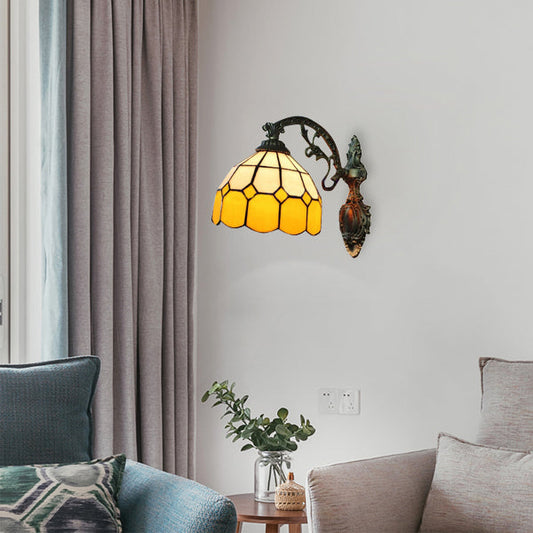 Frendorf | 1 Licht Mini Wandlamp met Gebogen Arm Gele Glazen Scherm Slaapkamer Wandverlichting