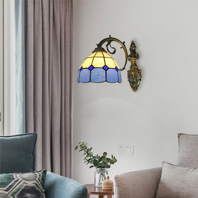 Frendorf | Dome Shade Wandmontage Armatuur Tiffany Gevlekt Glas 1 Licht Wandarmatuur Licht voor Trap
