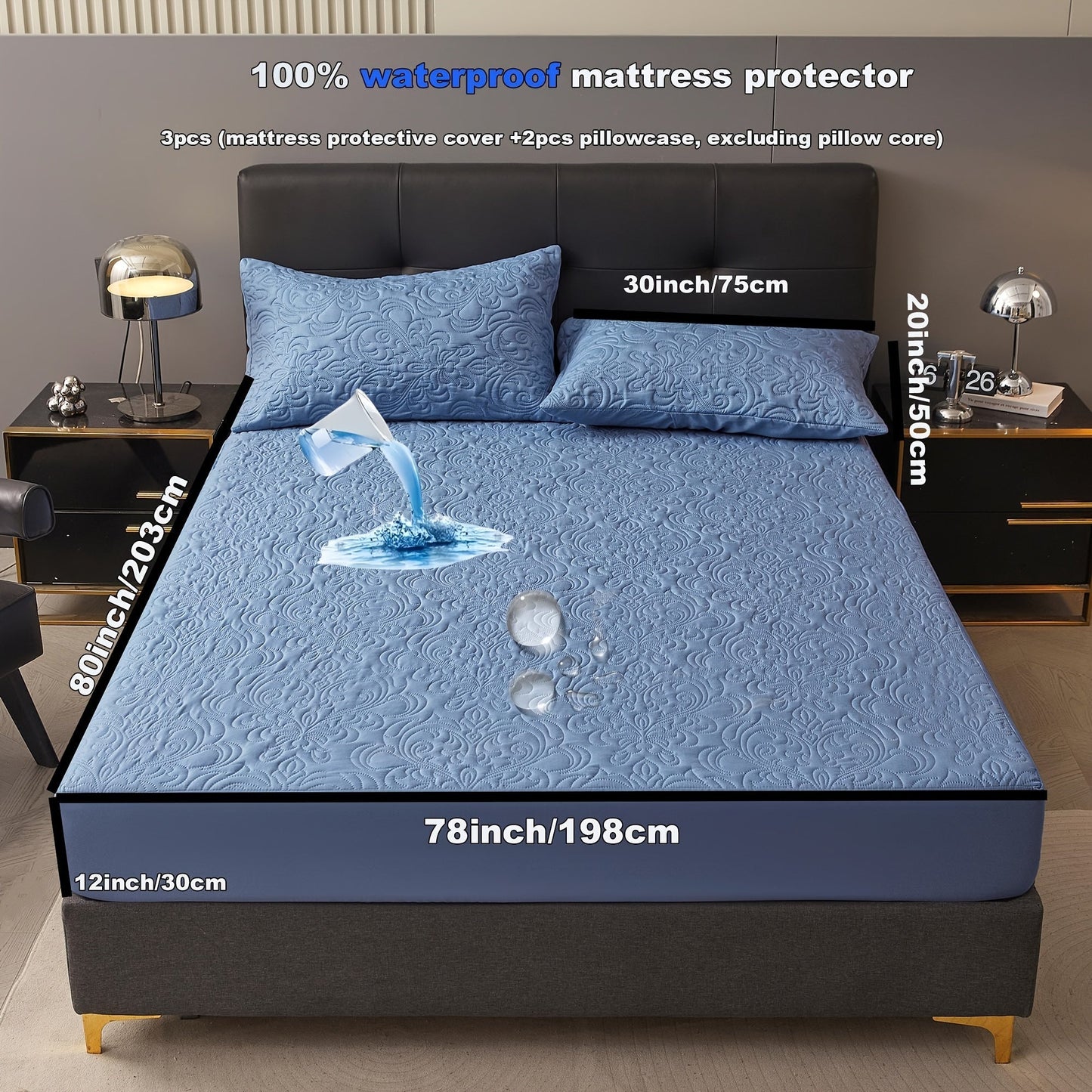 3-teiliger wasserdichter Matratzenschoner Set – Atmungsaktiv, Staubdicht, Rutschfest, Maschinenwaschbar, Spannbettlaken mit tiefem Pocket für alle Jahreszeiten