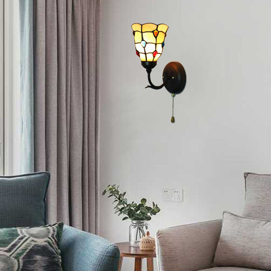 Frendorf | Verglaasd Glas Pauw Wandlamp met Kleurrijke Kraal Hal 1 Licht Tiffany Wandlamp in Beige