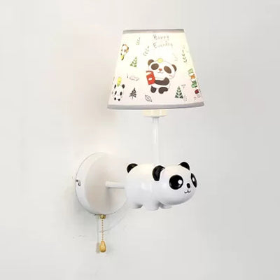 Frendorf | Kindergarten Panda Wandleuchte mit Stoffschirm Resin 1 Kopf Tier Weiß Wandlampe