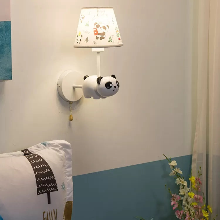Frendorf | Kindergarten Panda Wandleuchte mit Stoffschirm Resin 1 Kopf Tier Weiß Wandlampe