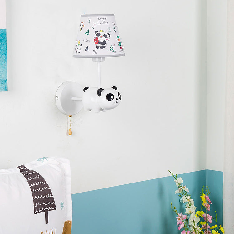 Frendorf | Kindergarten Panda Wandleuchte mit Stoffschirm Resin 1 Kopf Tier Weiß Wandlampe
