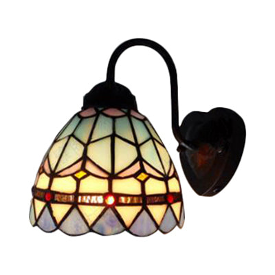 Frendorf | Dome Blaues Glas Wandleuchte Barock 1 Kopf Schwarze Wandmontierte Leuchte für Wohnzimmer