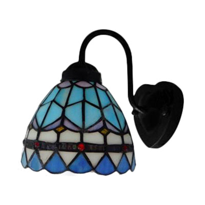 Frendorf | Dome Blaues Glas Wandleuchte Barock 1 Kopf Schwarze Wandmontierte Leuchte für Wohnzimmer