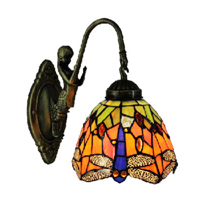 Frendorf | Oranje Koepel Wandlamp Barok 1 Hoofd Gevitraileerde Wandverlichting met Libellepatroon