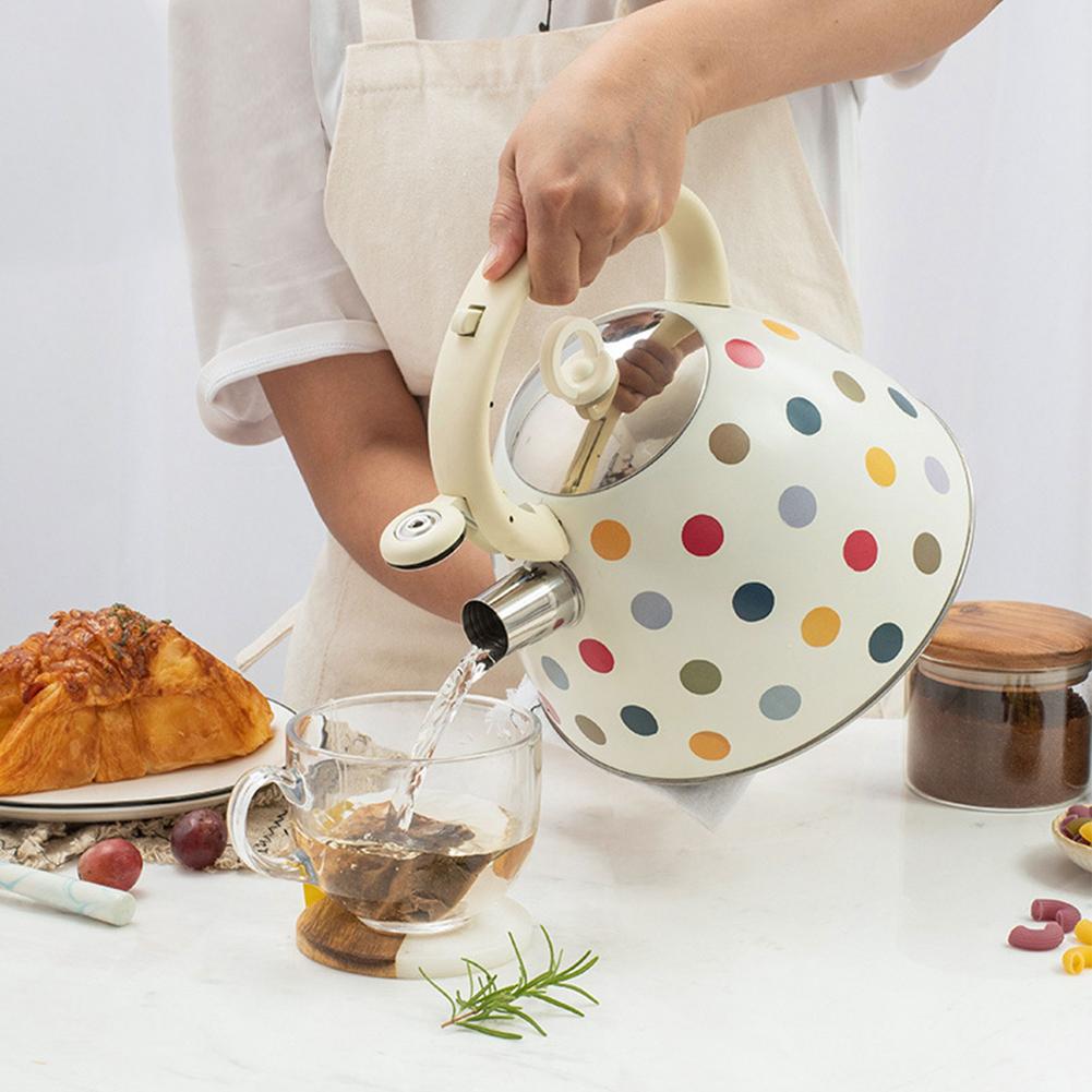 Frendorf | 102 oz Edelstahl Weiß mit bunten Punkten pfeifender Wasserkocher Küchenwasserkanne mit Griff